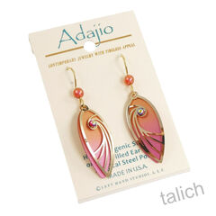 Adajio Earrings - Brown and Pink Teardrop with Shiny Gold Tone Swirl Overlay and Bead - product images 2 of 5