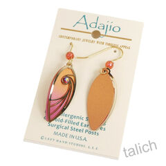 Adajio Earrings - Brown and Pink Teardrop with Shiny Gold Tone Swirl Overlay and Bead - product images 5 of 5