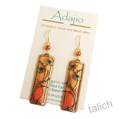 Adajio Earrings - Autumn Orange & Apricot Column with Floral Overlay - product images 2 of 6