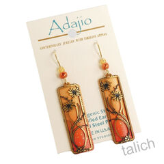 Adajio Earrings - Autumn Orange & Apricot Column with Floral Overlay - product images 3 of 6