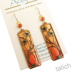 Adajio Earrings - Autumn Orange & Apricot Column with Floral Overlay - product images 4 of 6