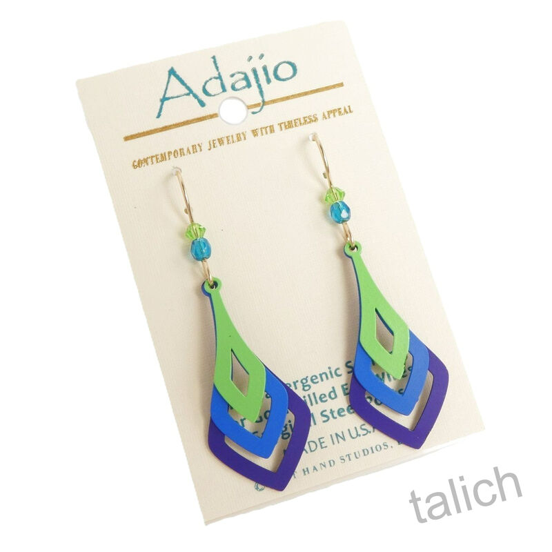 Adajio Earrings - Three Part Cutout Drops in Blue, Purple and Green  - product image 