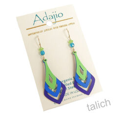 Adajio Earrings - Three Part Cutout Drops in Blue, Purple and Green  - product images 2 of 5