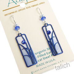 Adajio Earrings - Sky Blue Ombre Column with Blue Reeds Overlay - product images 3 of 6