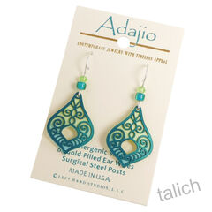 Adajio Earrings - Spring Green and Aqua Victorian Teardrop with Filigree Overlay - product images 2 of 6