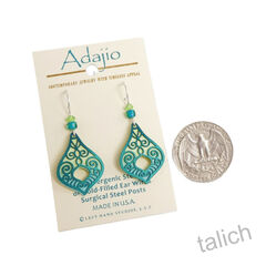 Adajio Earrings - Spring Green and Aqua Victorian Teardrop with Filigree Overlay - product images 5 of 6