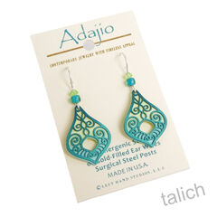 Adajio Earrings - Spring Green and Aqua Victorian Teardrop with Filigree Overlay - product images 3 of 6