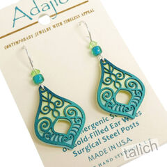 Adajio Earrings - Spring Green and Aqua Victorian Teardrop with Filigree Overlay - product images 4 of 6