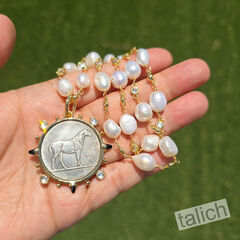 VB&CO Chunky White Pearl Necklace with Large Horse Coin Pendant - product images 6 of 6