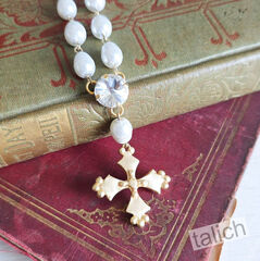 Designer VB&CO French Vintage Cross Pearl Matte Gold Necklace - product images 4 of 8