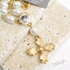 Designer VB&CO French Vintage Cross Pearl Matte Gold Necklace - product images 2 of 8