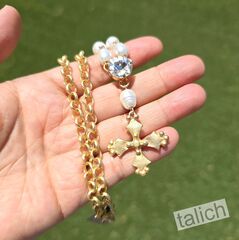 Designer VB&CO French Vintage Cross Pearl Matte Gold Necklace - product images 6 of 8