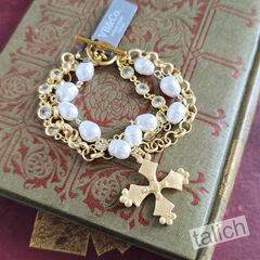 Designer VB&CO French Vintage Cross Pearl Triple Stacked Bracelet - product images 3 of 5