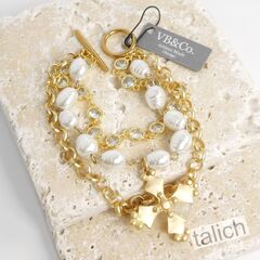 Designer VB&CO French Vintage Cross Pearl Triple Stacked Bracelet - product images 1 of 5