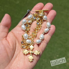 Designer VB&CO French Vintage Cross Pearl Triple Stacked Bracelet - product images 4 of 5