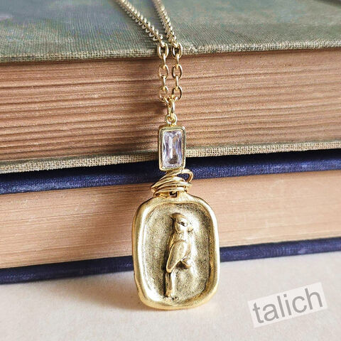Designer,VB&CO,Gold,Cardinal,Necklace,Bird,Lover,Gift,VB&CO French Vintage Cross Pearl Matte Gold Necklace, VB&CO jewelry