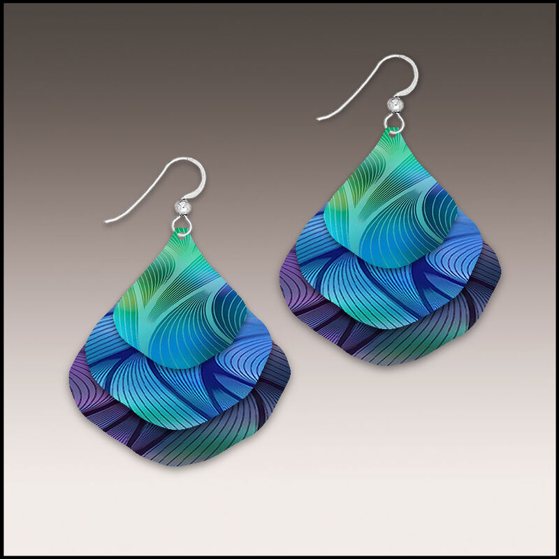 DC Designs - Waves Art Print Layered Wide Teardrop Earrings Sterling Hook - product image 
