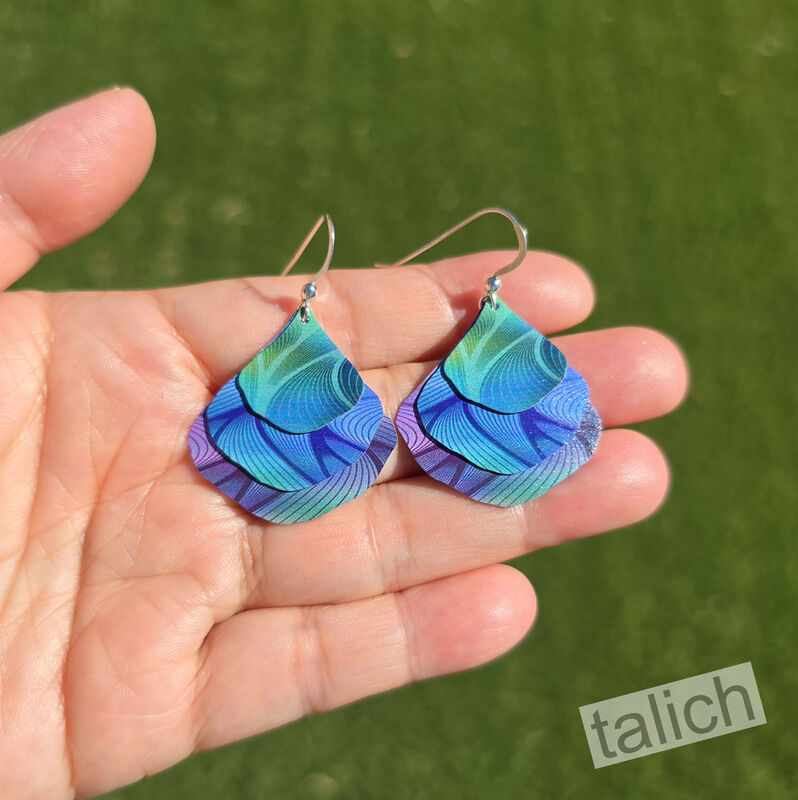 DC Designs - Waves Art Print Layered Wide Teardrop Earrings Sterling Hook - product image 