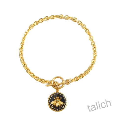 Catherine,Popesco,Toggle,Chain,Bracelet,with,Enamel,Bee,Charm,in,Black,Catherine Popesco Bracelet, La Vie Parisienne Bracelet, Catherine Popesco Jewelry, Catherine Popesco Paris