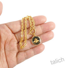 Catherine Popesco Toggle Chain Bracelet with Enamel Bee Charm in Black - product images 4 of 4