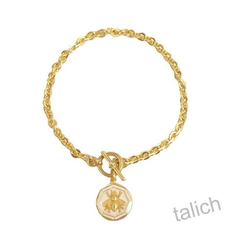 Catherine,Popesco,Toggle,Chain,Bracelet,with,Enamel,Bee,Charm,in,White,Catherine Popesco Bracelet, La Vie Parisienne Bracelet, Catherine Popesco Jewelry, Catherine Popesco Paris