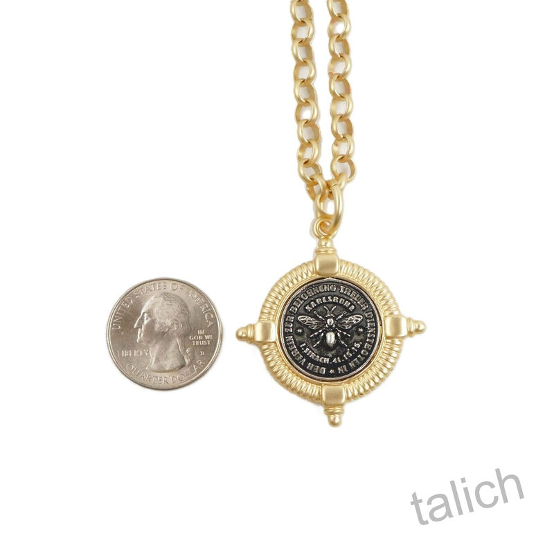 VB&amp;CO Vintage Style Black Bee Coin Matte Gold Necklace - product image 