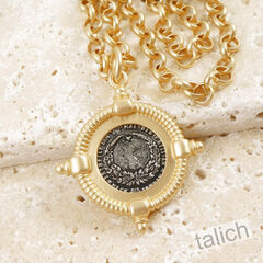 VB&CO Vintage Style Black Bee Coin Matte Gold Necklace - product images 7 of 7