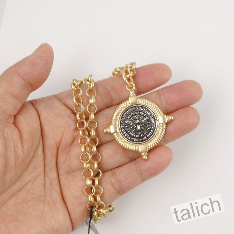 VB&amp;CO Vintage Style Black Bee Coin Matte Gold Necklace - product image 