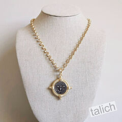 VB&CO Vintage Style Black Bee Coin Matte Gold Necklace - product images 2 of 7
