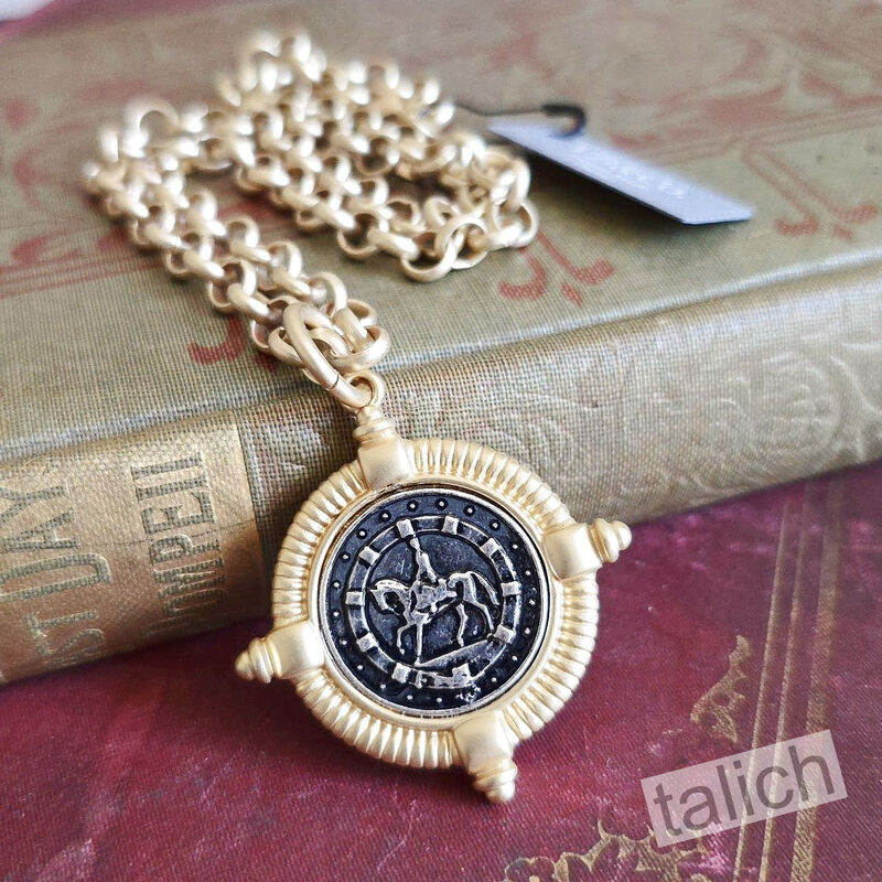 VB&amp;CO Vintage Style Horseman Coin Matte Gold Necklace - product image 
