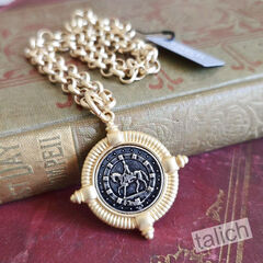 VB&CO Vintage Style Horseman Coin Matte Gold Necklace - product images 1 of 7