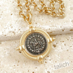 VB&CO Vintage Style Horseman Coin Matte Gold Necklace - product images 6 of 7