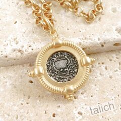 VB&CO Vintage Style Horseman Coin Matte Gold Necklace - product images 7 of 7