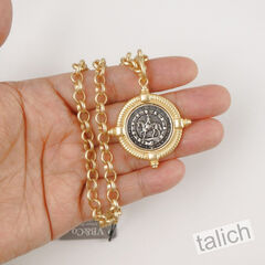 VB&CO Vintage Style Horseman Coin Matte Gold Necklace - product images 3 of 7