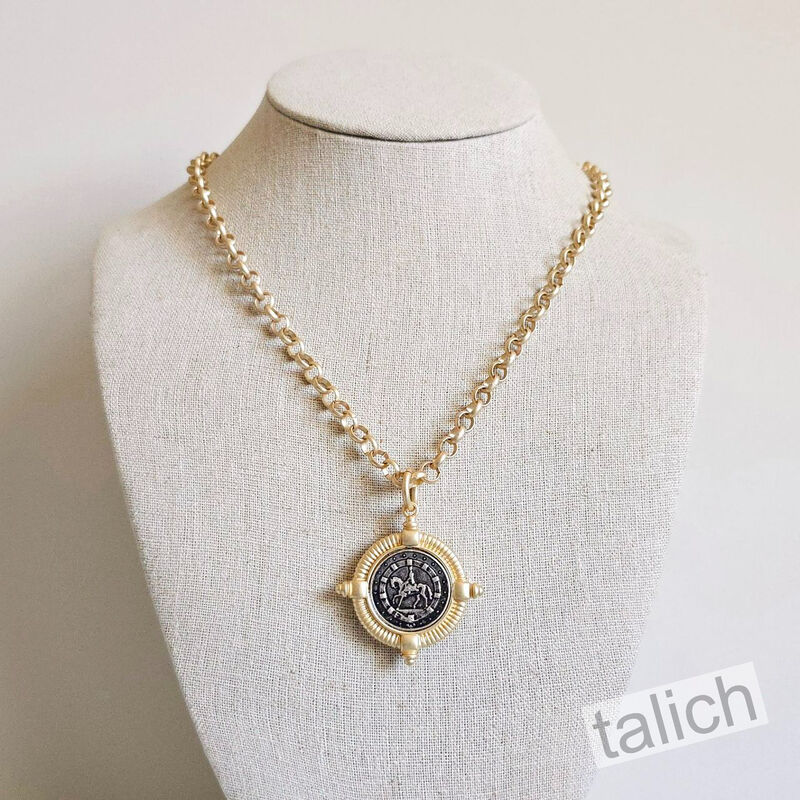 VB&amp;CO Vintage Style Horseman Coin Matte Gold Necklace - product image 