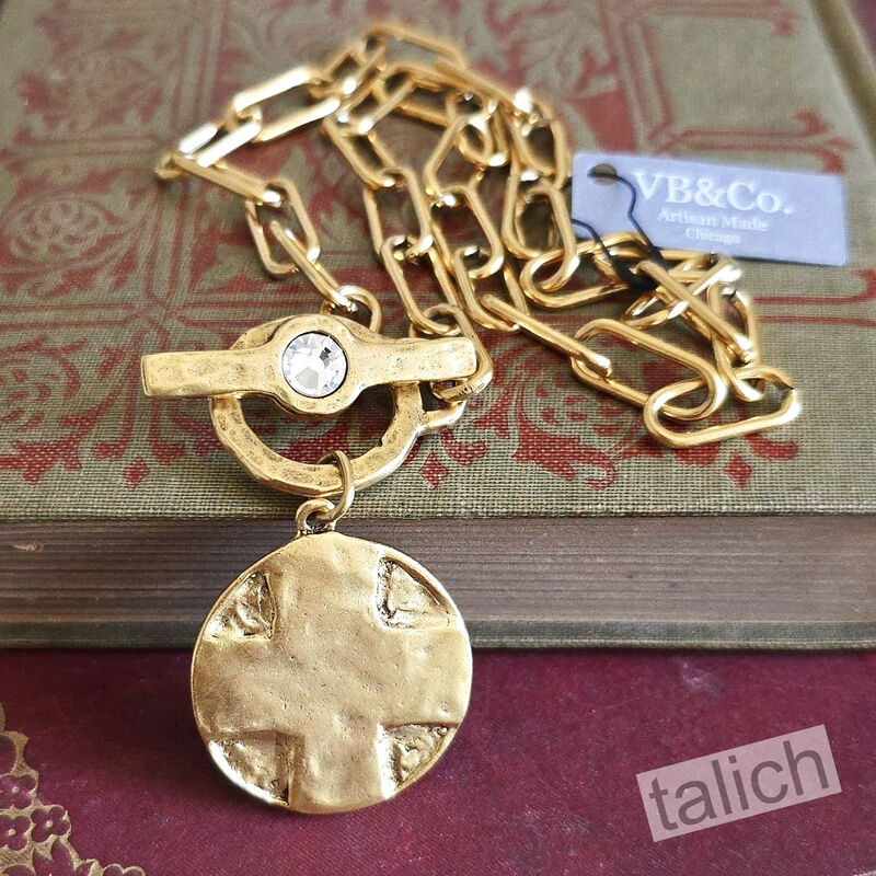 Designer VB&amp;CO Vintage Style Gold Tone Lord’s Prayer Medal Toggle Necklace - product image 
