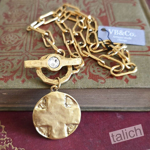 Designer,VB&CO,Vintage,Style,Gold,Tone,Lord’s,Prayer,Medal,Toggle,Necklace,VB&CO Vintage Style Gold Tone Lord’s Prayer Medal Toggle Necklace, VB&CO jewelry,  Lord’s Prayer necklace