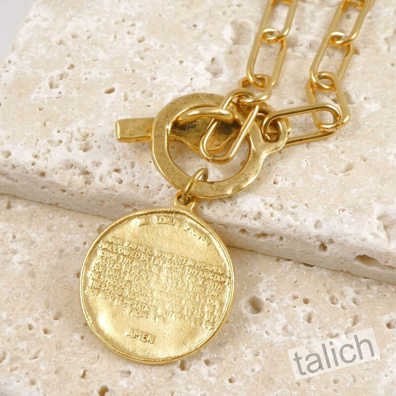 Designer VB&amp;CO Vintage Style Gold Tone Lord’s Prayer Medal Toggle Necklace - product image 