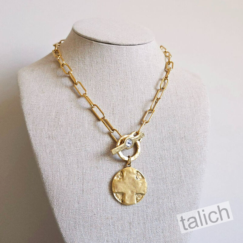 Designer VB&amp;CO Vintage Style Gold Tone Lord’s Prayer Medal Toggle Necklace - product image 