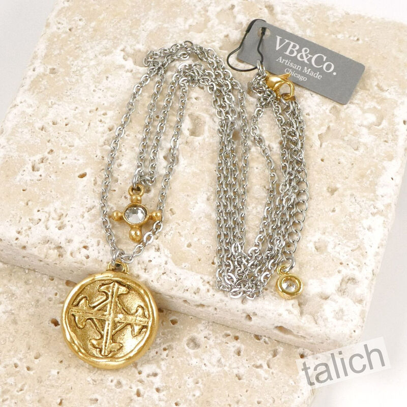 Designer VB&amp;CO Vintage Style Layered Crystal Serenity Cross Necklace - product image 