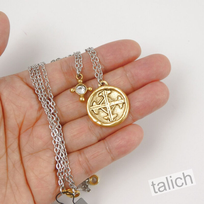 Designer VB&amp;CO Vintage Style Layered Crystal Serenity Cross Necklace - product image 