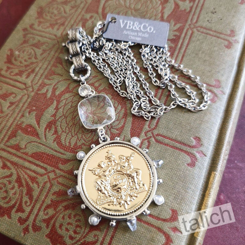 Designer VB&amp;CO Large Gold French Medallion Pendant Long Necklace - product image 