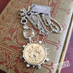 Designer VB&CO Large Gold French Medallion Pendant Long Necklace - product images 2 of 10