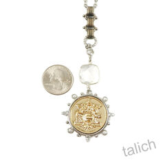 Designer VB&CO Large Gold French Medallion Pendant Long Necklace - product images 4 of 10