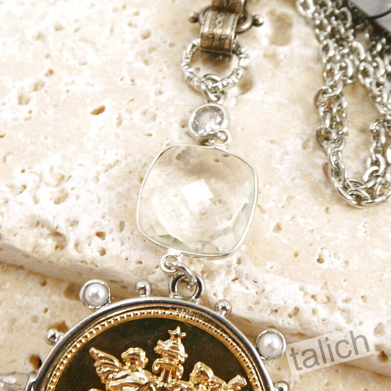 Designer VB&amp;CO Large Gold French Medallion Pendant Long Necklace - product image 