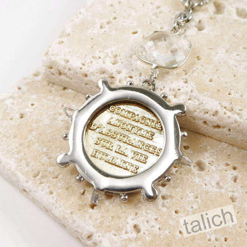 Designer VB&amp;CO Large Gold French Medallion Pendant Long Necklace - product image 