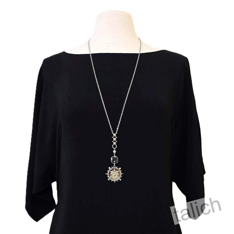 Designer VB&amp;CO Large Gold French Medallion Pendant Long Necklace - product image 