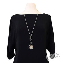 Designer VB&CO Large Gold French Medallion Pendant Long Necklace - product images 3 of 10
