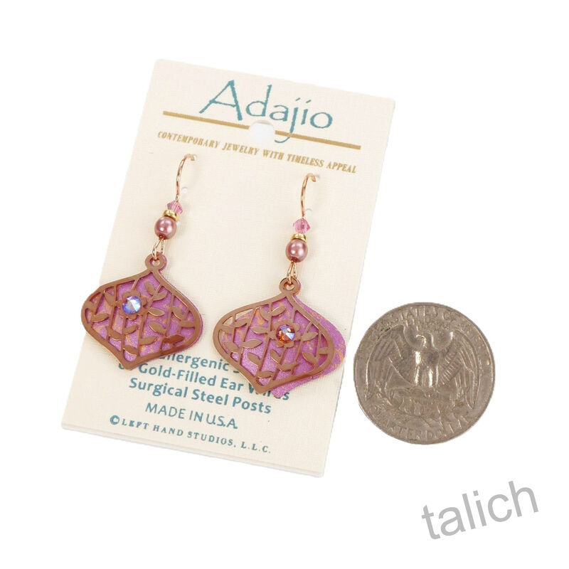Adajio Earrings - Pink Deco Teardrop with Shiny Rose Gold Tone Leaves and Flowers - product image 