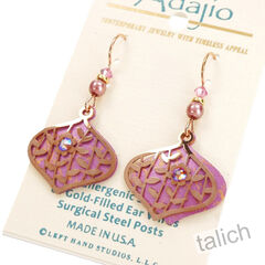 Adajio Earrings - Pink Deco Teardrop with Shiny Rose Gold Tone Leaves and Flowers - product images 2 of 5